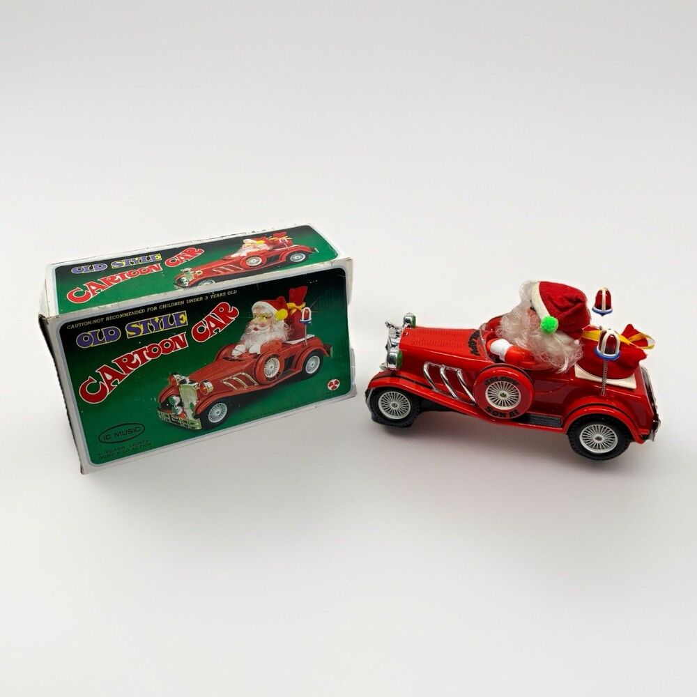Vintage Santa 1984 12” Old Style Cartoon Car Toy Lights & Sound Works Box READ